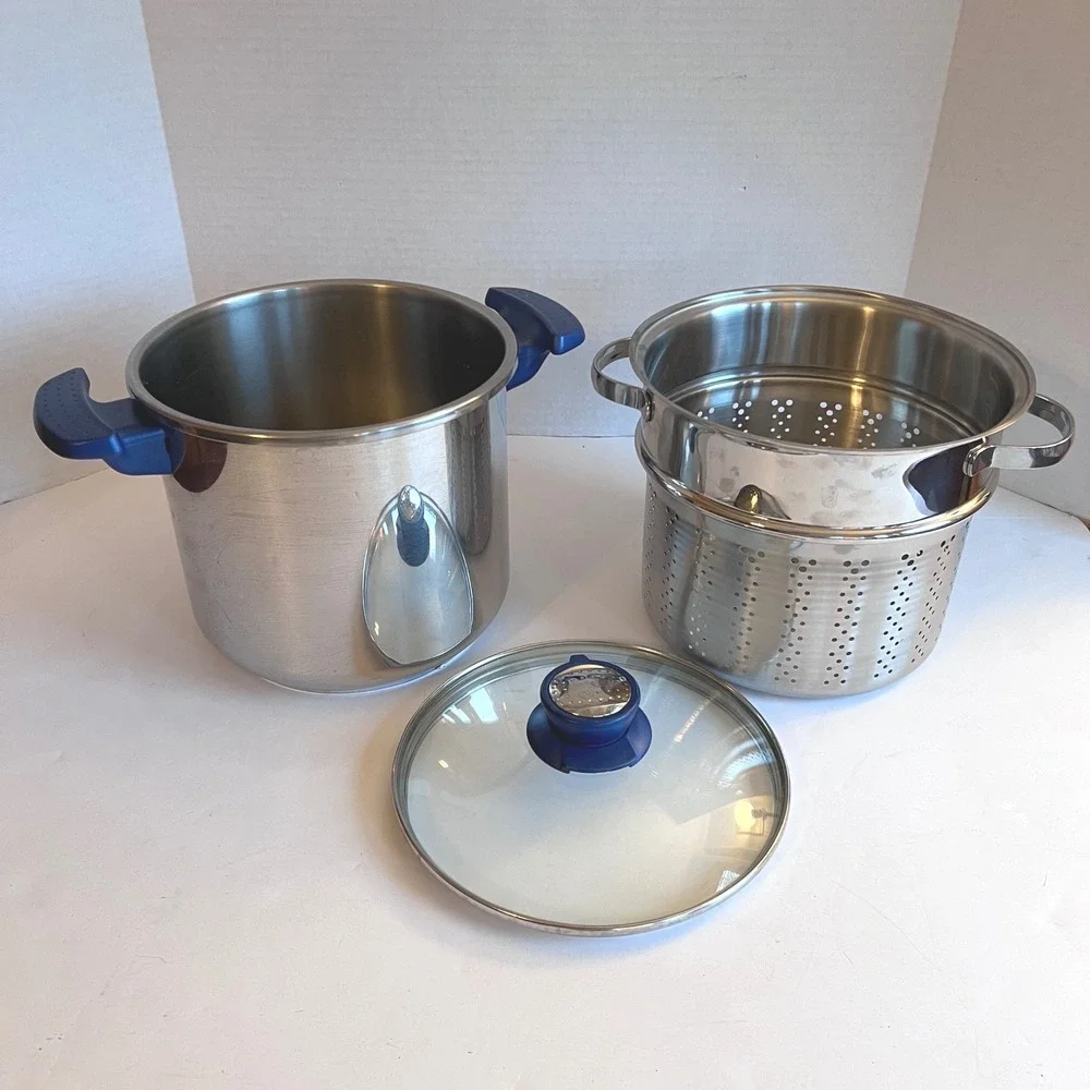 VTG T-Fal SEB Diffusal 7.5L Stainless Steel Steamer Stock Pot France 3 Pc Set
